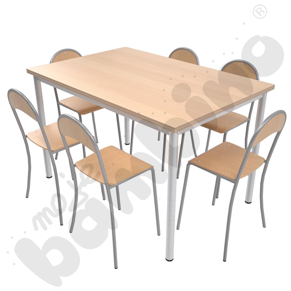 Stół Mila 120 x 80 klon z 6 krzesłami P aluminium, rozm. 4