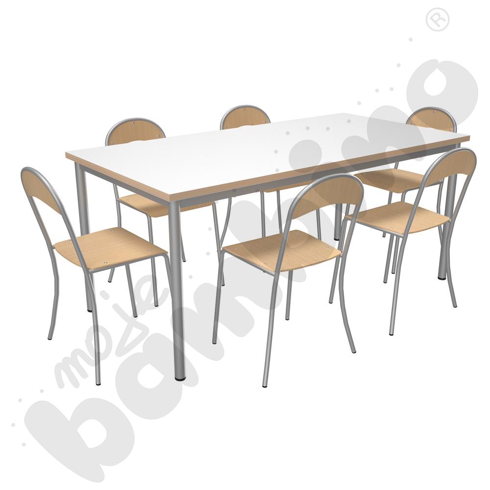 Stół Mila 160 x 80 biały z 6 krzesłami P aluminium, rozm. 5