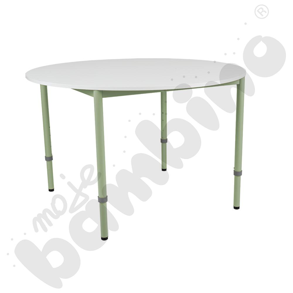 Stół Mila okrągły 120 cm, z reg. wys. 3-6, blat biały, stelaż oliwkowy