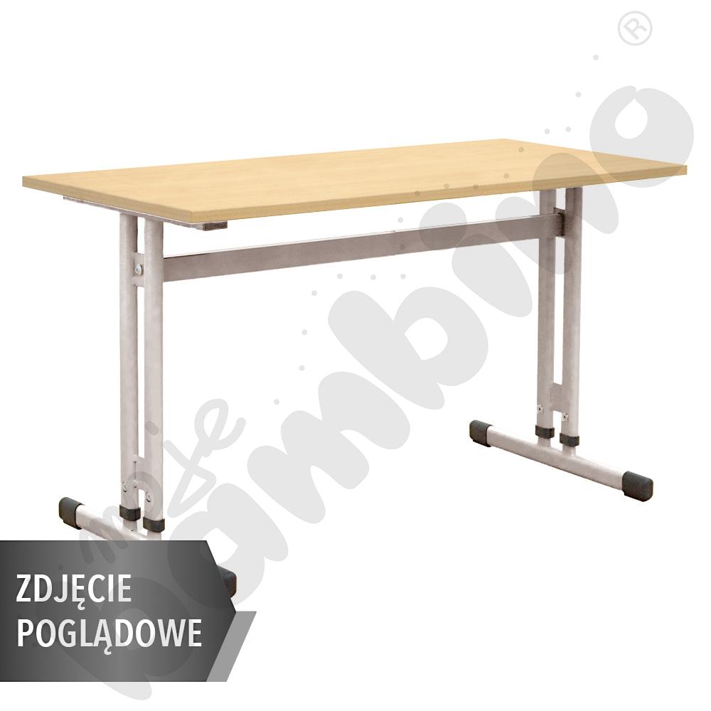 Stół IN-R 130x50 rozm. 3–7, 2os., stelaż niebieski, blat szary, obrzeże ABS, narożniki proste
