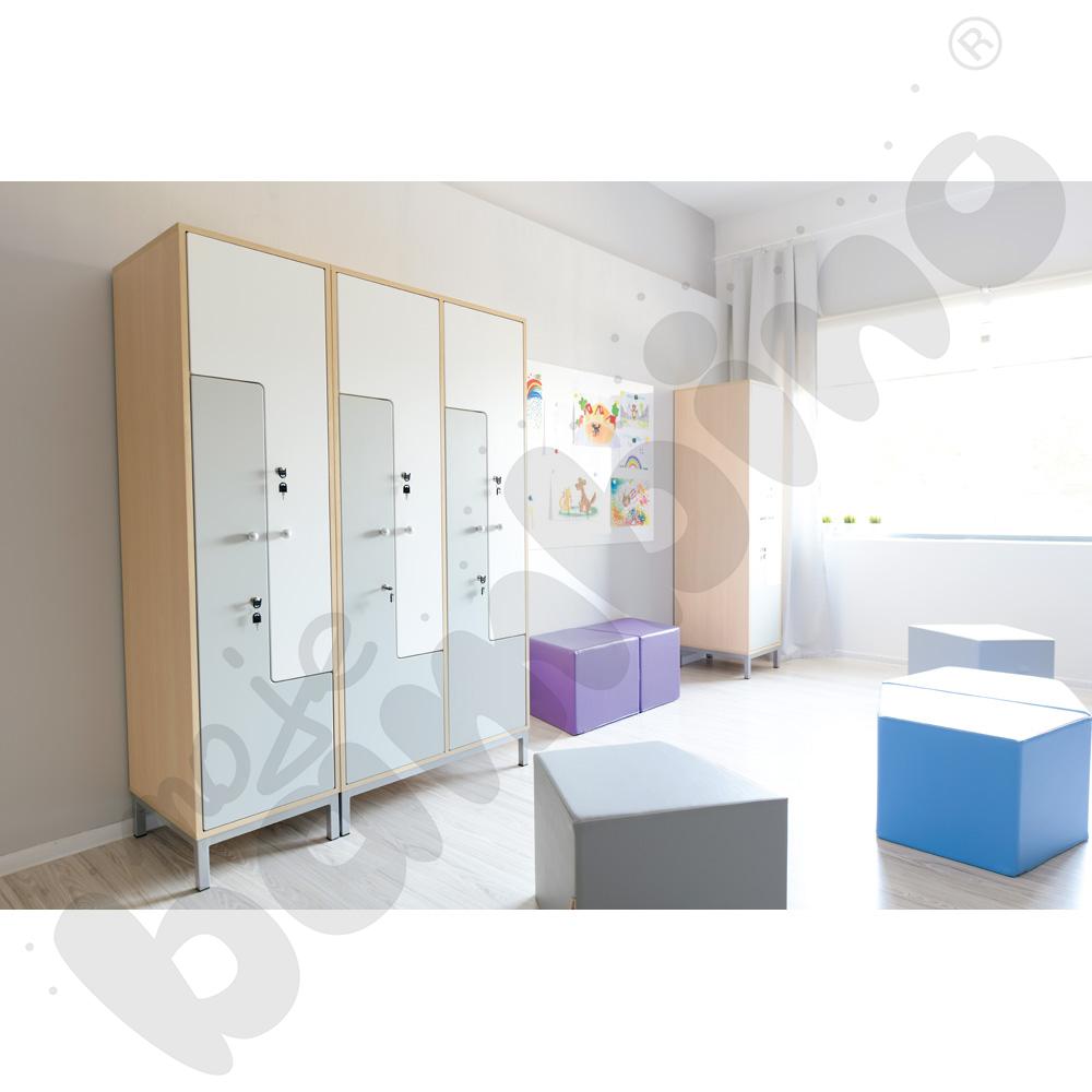 Szafa ubraniowa L z 4 schowkami i drzwiami biało-szarymi   Szafa ubraniowa L z 4 schowkami i drzwiami biało-szarymi