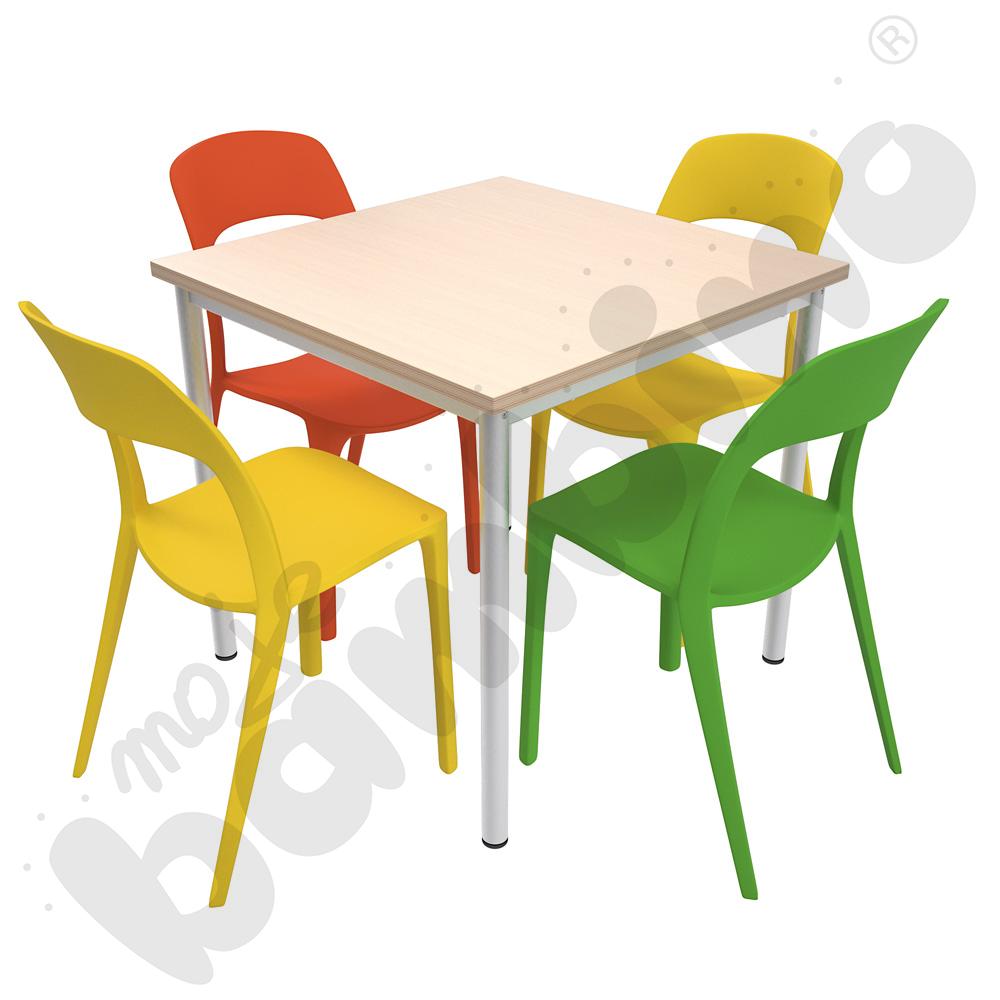 Stół Mila 80 x 80 klon z 4 krzesłami Felix mix kolorów, rozm. 6