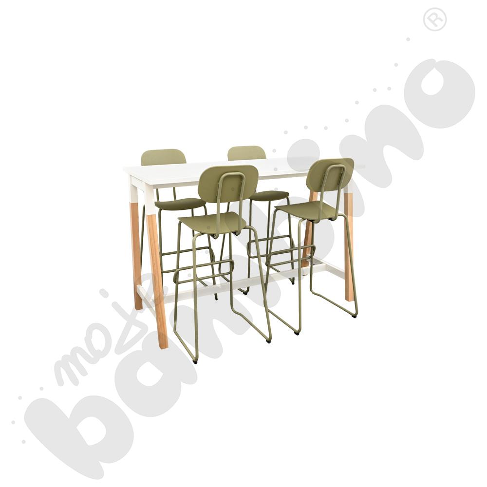 Stół wysoki OgiW biały z 4 hokerami wysokimi New School oliwkowymi