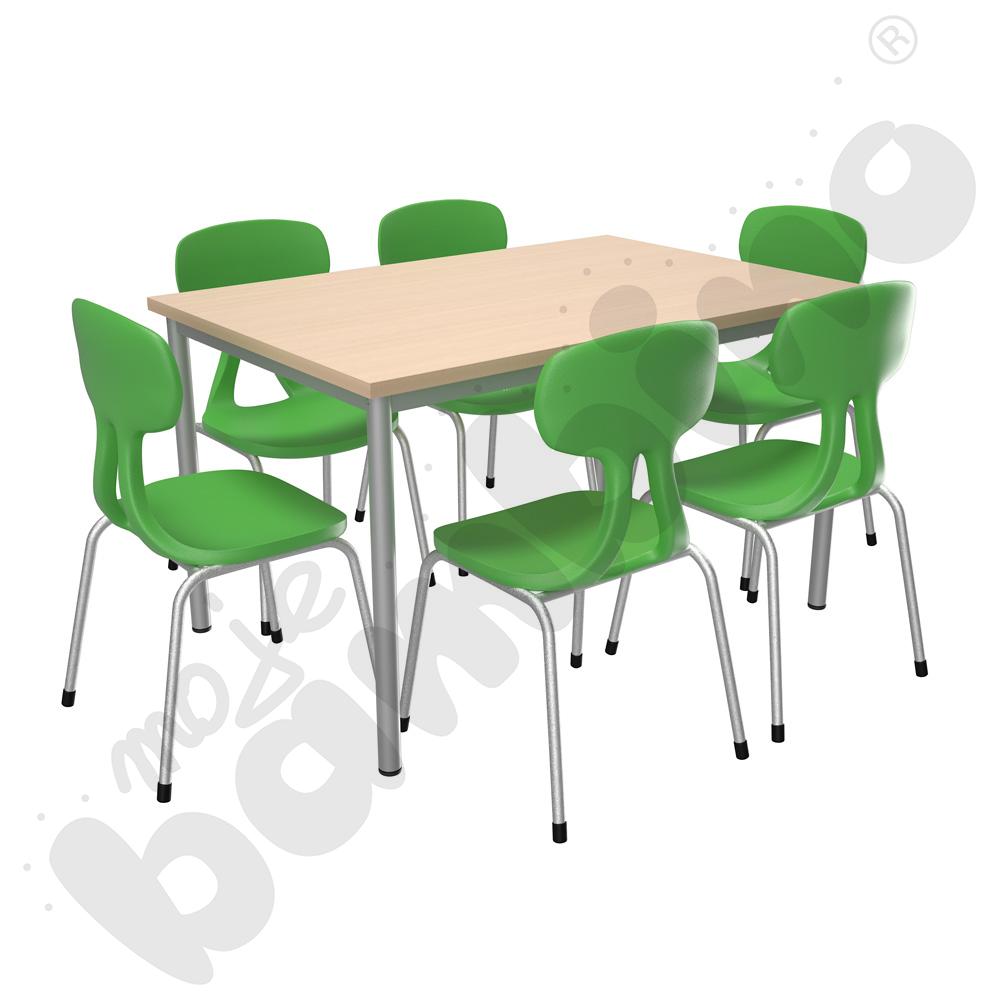 Stół Mila 120 x 80 klon z 6 krzesłami Colores zielonymi, rozm. 4