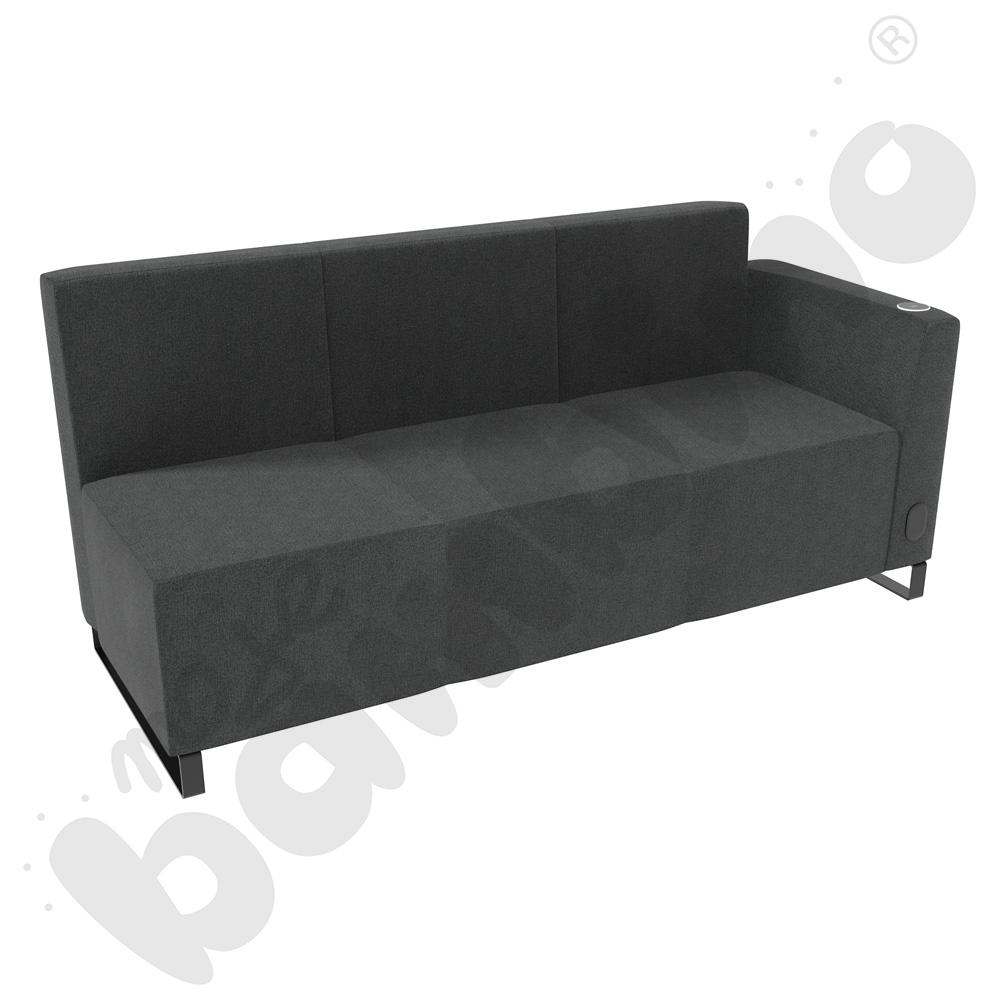 Sofa Universum 3-os. wys. 82 cm, bok niski prawy z gniazdkiem elektrycznym i indukcją, tkanina KG37