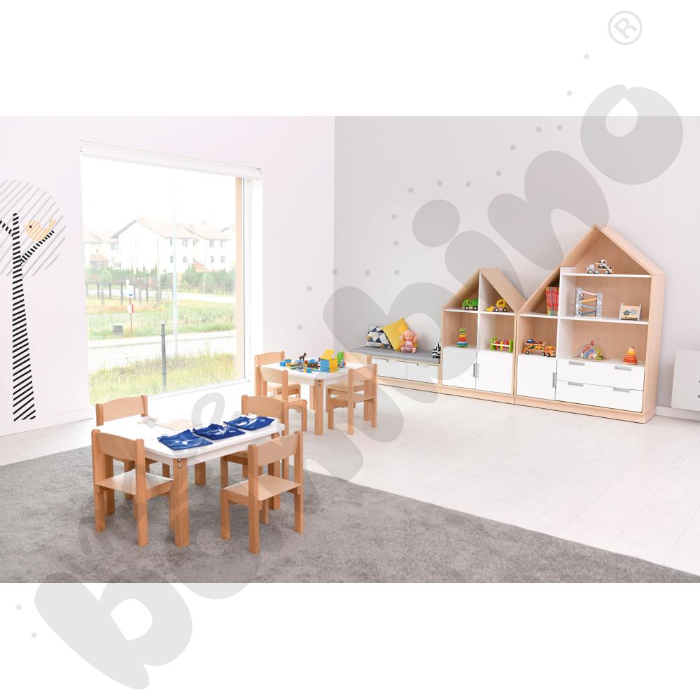 Quadro - szafka-domek z 3 półkami i na 4 szerokie szuflady, skrzynia klon jasny Quadro - szafka-domek z 3 półkami i na 4 szerokie szuflady, skrzynia klon jasny