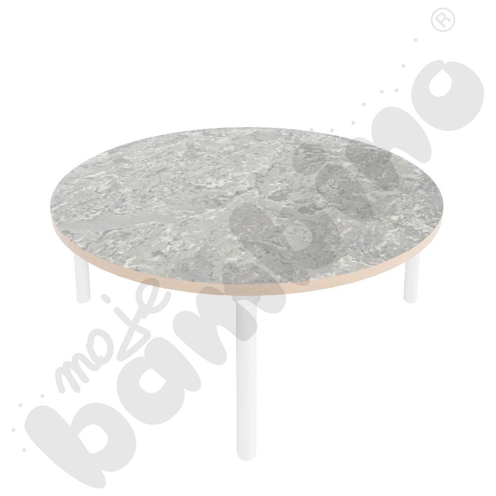 Stół Marcus śr. 120 cm, rozm. 1, nogi drewniane białe, blat cichy jasnoszary, obrzeże ABS