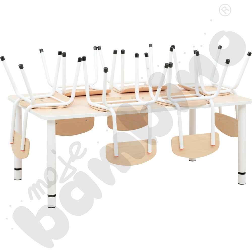 Stół Bambino prostokątny z białym obrzeżem z 6 krzesłami Bambino białymi, rozm. 1