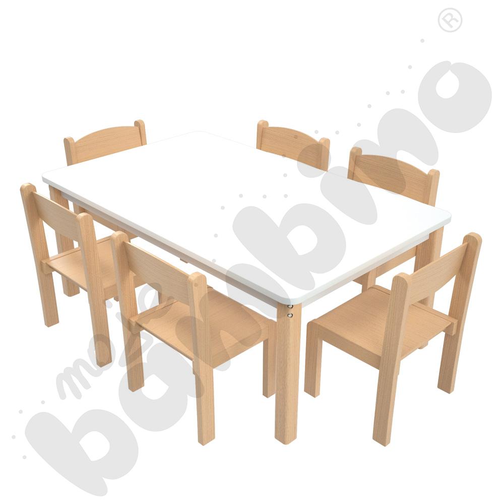 Stół prostokątny biały z 6 krzesłami Filipek bukowymi, rozm. 2