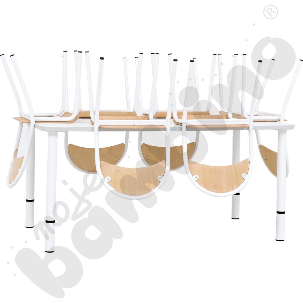 Stół Quadro z reg. wys. prostokątny z szarym obrzeżem z 6 krzesłami P białymi, rozm. 2 Stół Quadro z reg. wys. prostokątny z szarym obrzeżem z 6 krzesłami P białymi, rozm. 2