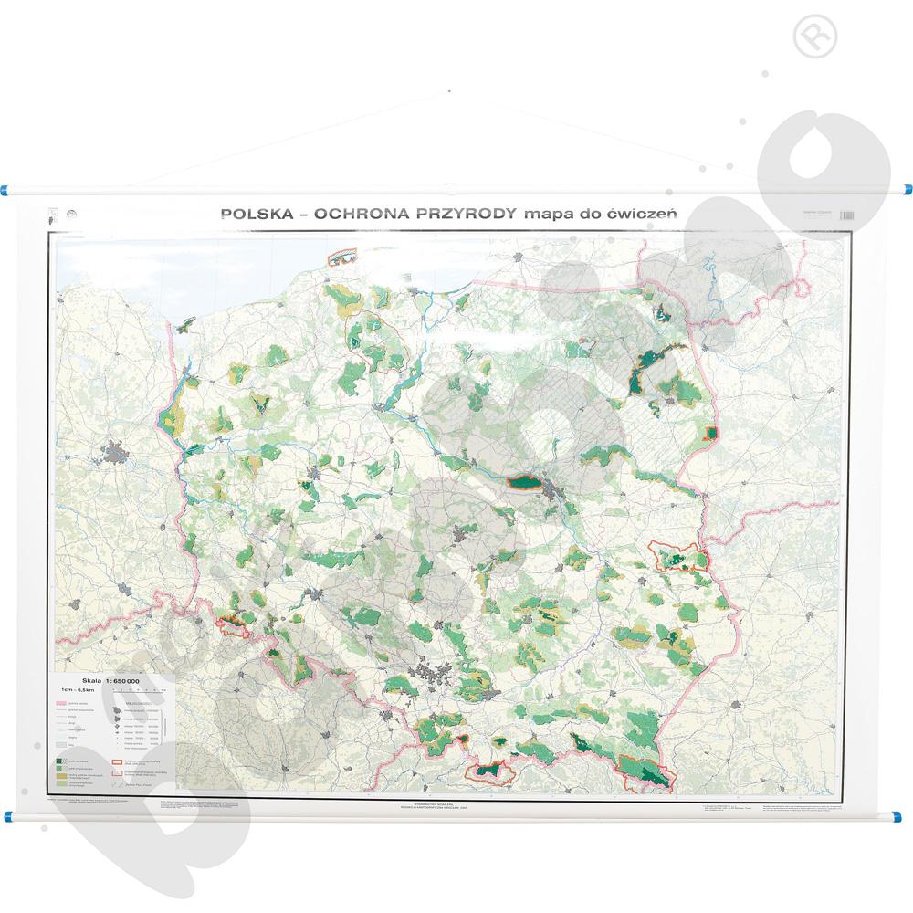 Polska - dwustronna mapa Ochrona przyrody / do ćwiczeń 160 x 120 cm