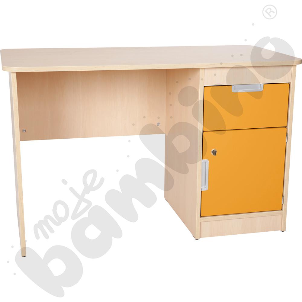 Quadro - biurko z szufladą i szafką 90, cichy domyk  - pomarańczowe, w klonowej skrzyni