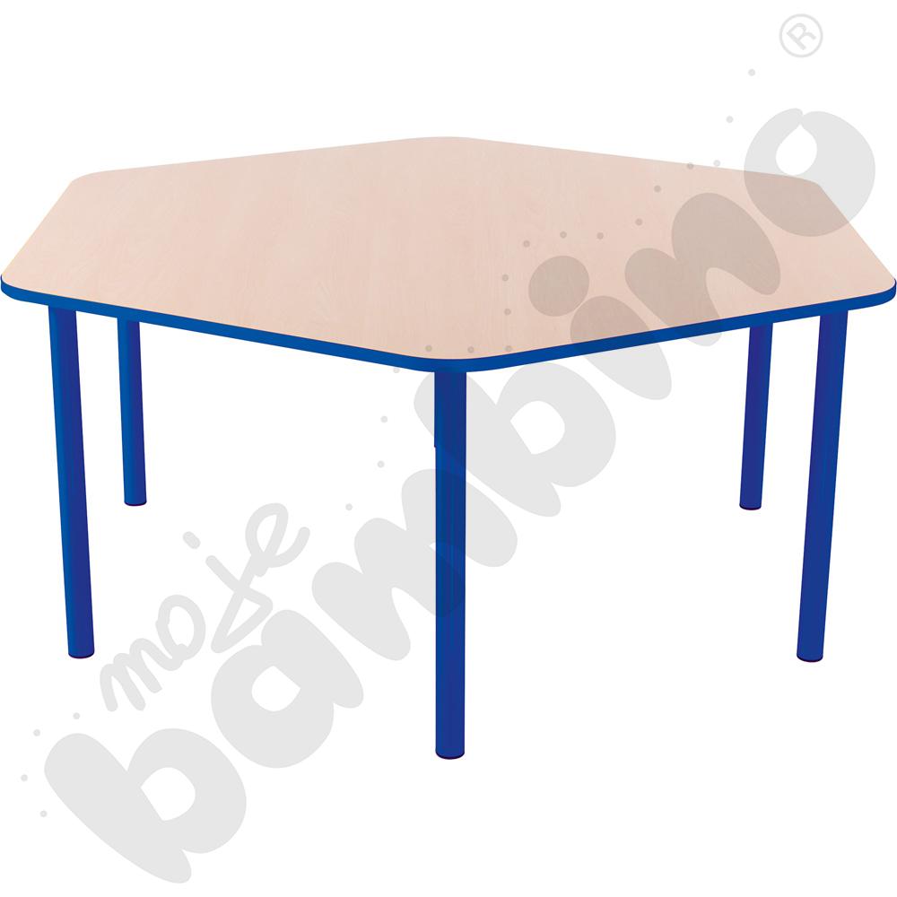 Stół Bambino sześciokątny wys. 58 cm z niebieskim obrzeżem