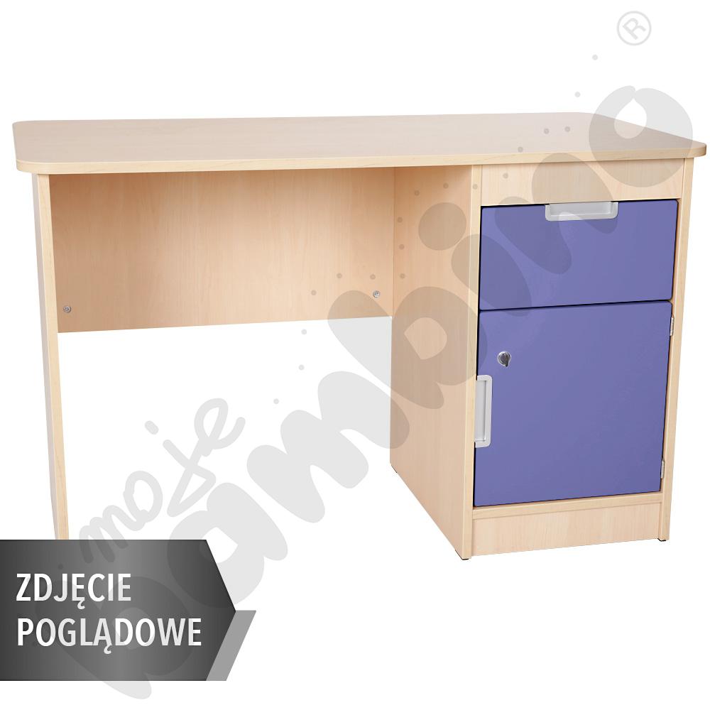 Quadro - biurko z szufladą i szafką 90, cichy domyk  - niebieskie, w białej skrzyni