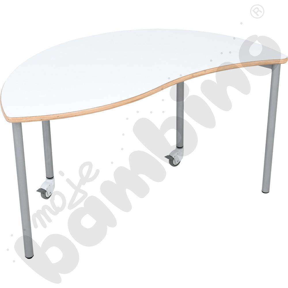 Stół Mila półokrągły z falą 140x70, biały, zaokrąglony, rozm.6 z 2 kółkami