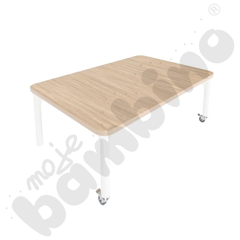 Stół Marcus śr. 120 cm, rozm. 1, nogi drewniane białe z 2 kółkami, blat klon, obrzeże ABS