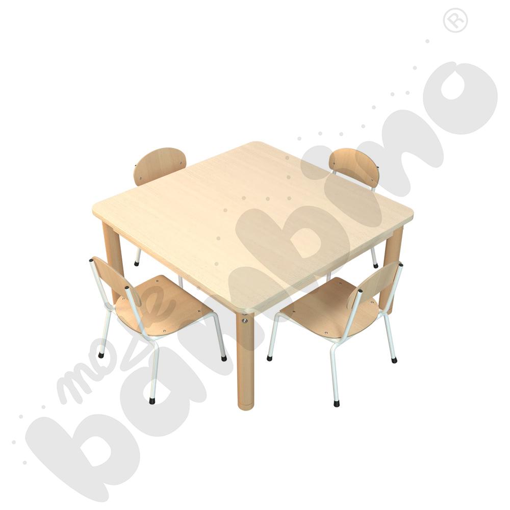 Stół kwadratowy klon z klonowym obrzeżem z 4 krzesłami Bambino białymi, rozm. 0