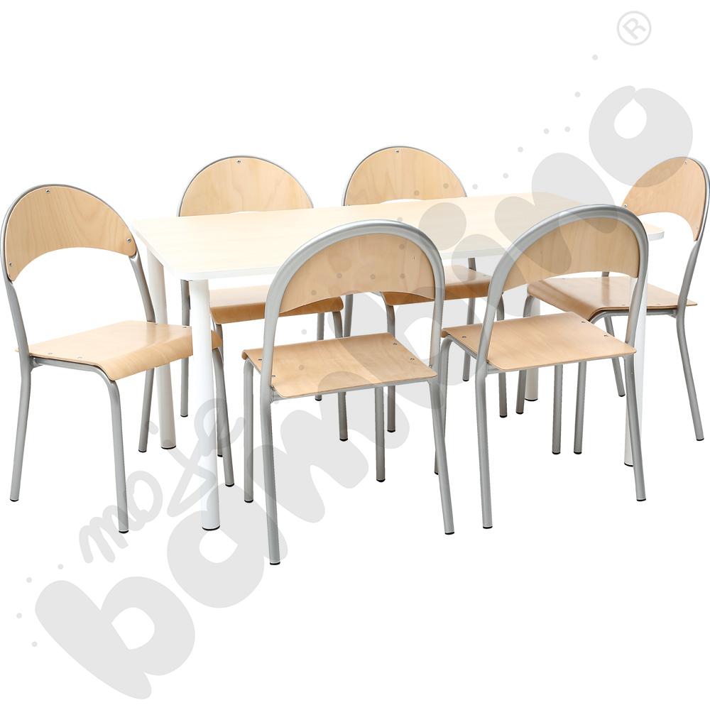 Stół Bambino prostokątny z białym obrzeżem z 6 krzesłami P aluminium, rozm. 1
