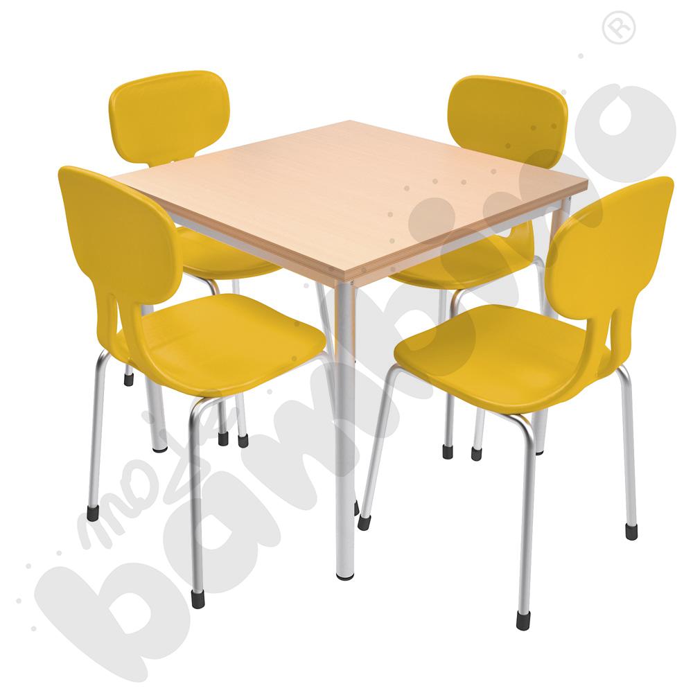 Stół Mila 80 x 80 klon z 4 krzesłami Colores zółtymi