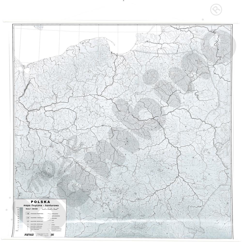 Polska - dwustronna mapa fizyczna/konturowa, 150 x 150 cm