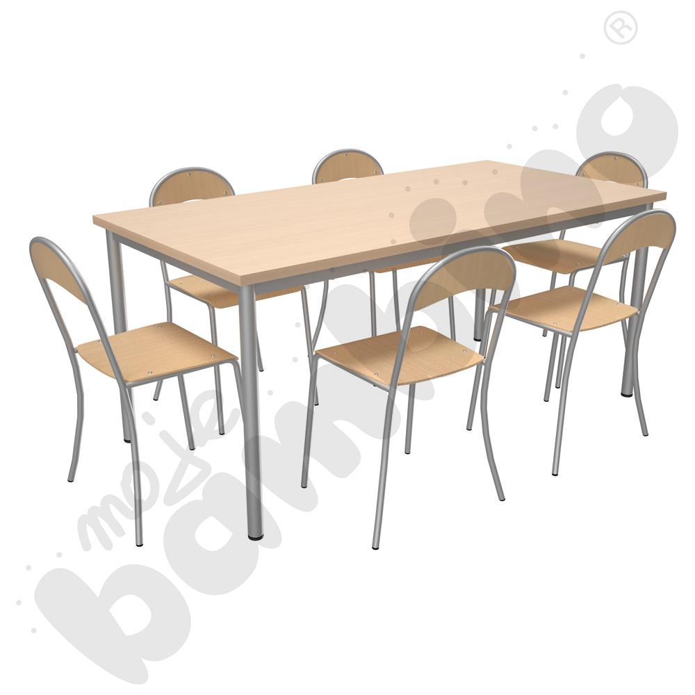 Stół Mila 160 x 80 klon z 6 krzesłami P aluminium, rozm. 5
