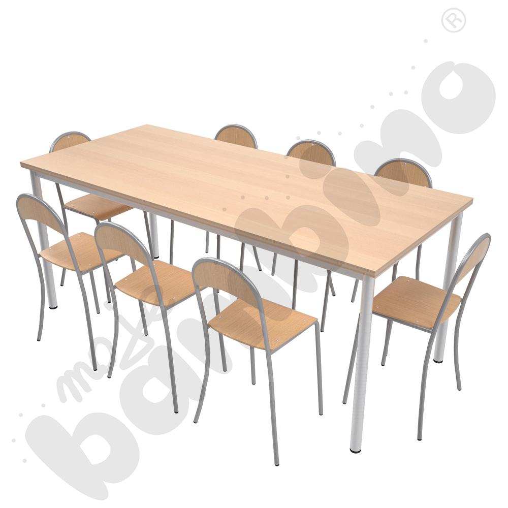Stół Mila 180 x 80 klon z 8 krzesłami P aluminium, rozm. 4