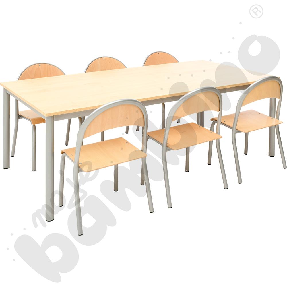 Stół Mila 160 x 80 klon z 6 krzesłami P aluminium, rozm. 3