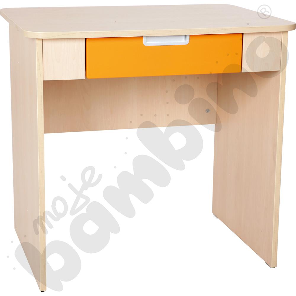 Quadro - biurko z szeroką szufladą - pomarańczowe, w klonowej skrzyni