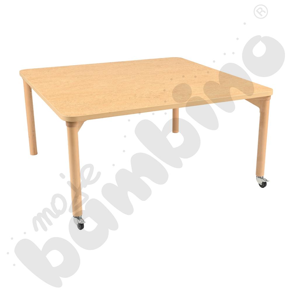 Stół Marcus 120 x 120 cm, rozm. 3, nogi drewniane brzozowe z 2 kółkami, blat cichy beżowy, obrzeże ABS