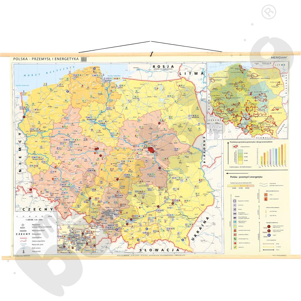Polska - mapa przemysłu i energetyki (stan na 2016), 160 x 120 cm