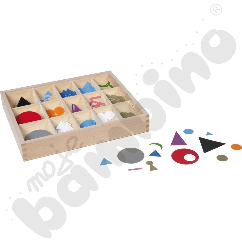 Pudełko z plastikowymi symbolami gramatycznymi Montessori