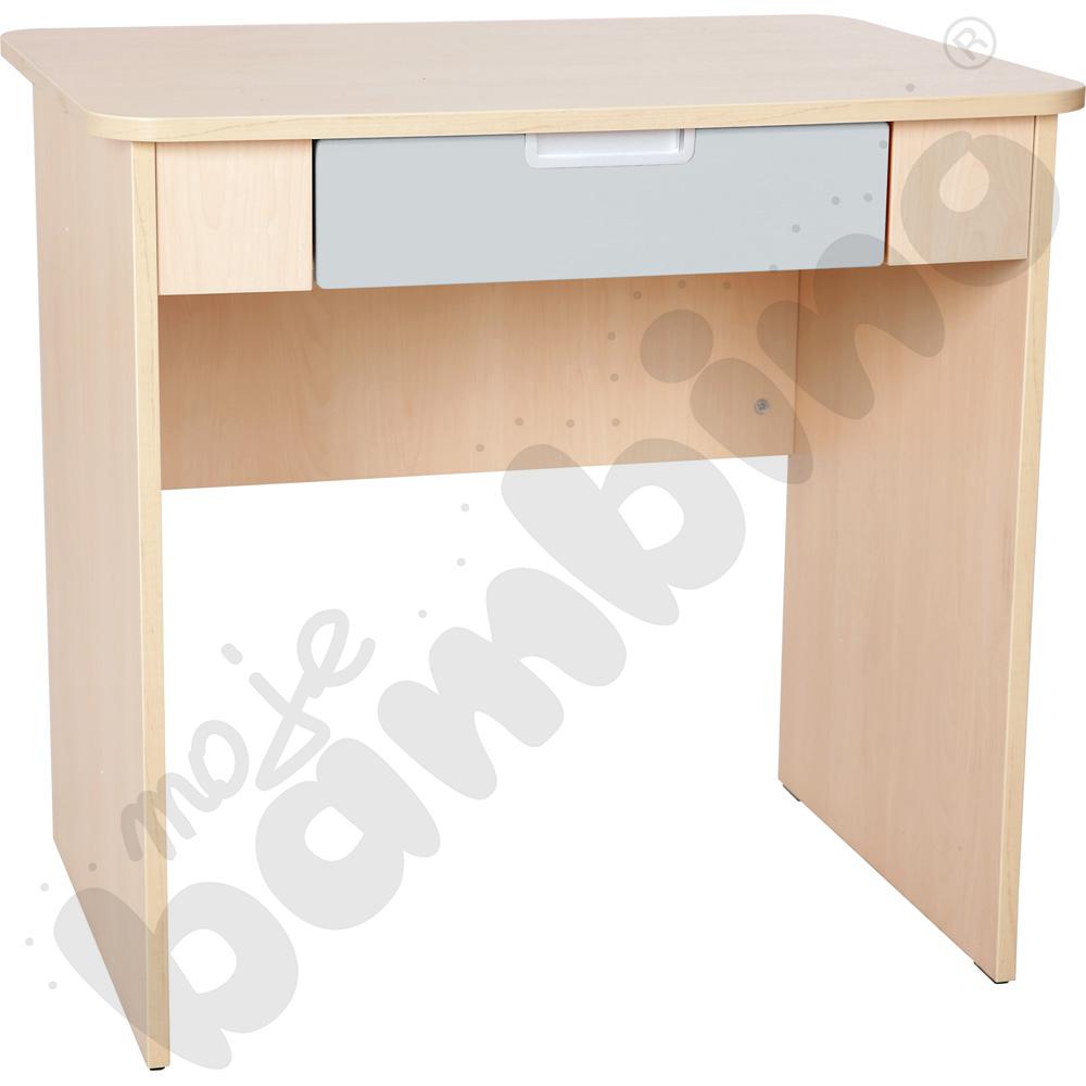 Quadro - biurko z szeroką szufladą - szare, w klonowej skrzyni
