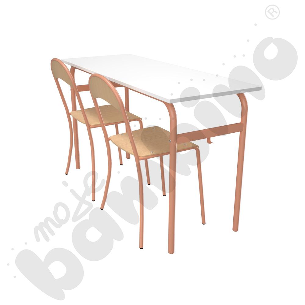 Stół Daniel 2-os. biały z krzesłami P, rozm. 6, łososiowe