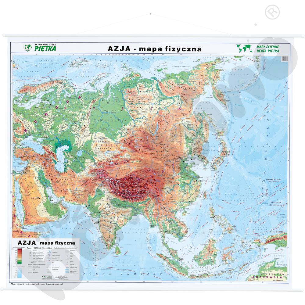 Azja - dwustronna mapa fizyczna/polityczna, 160 x 140 cm