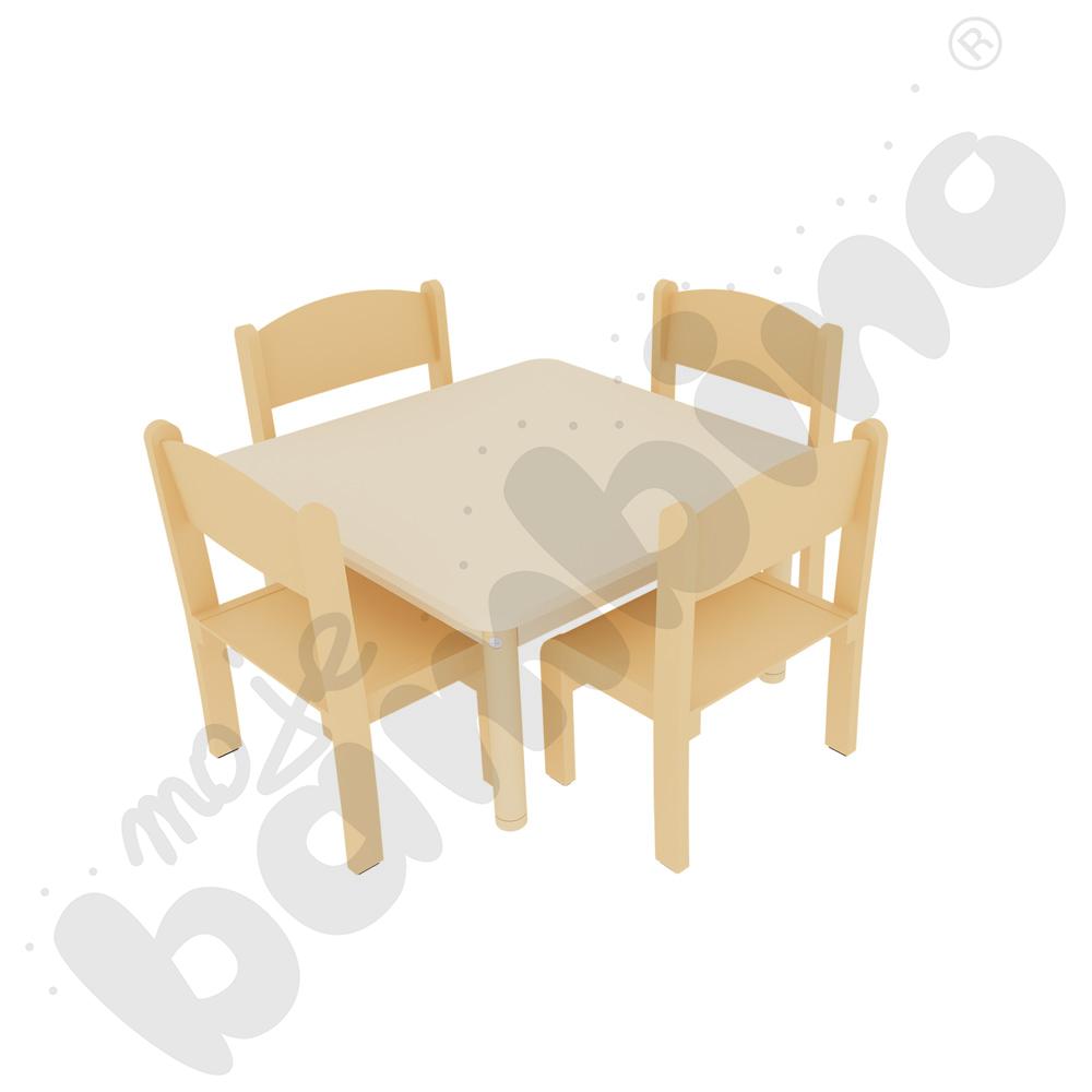 Stół kwadratowy klon z klonowym obrzeżem z 4 krzesłami Filipek bukowymi rozm. 1