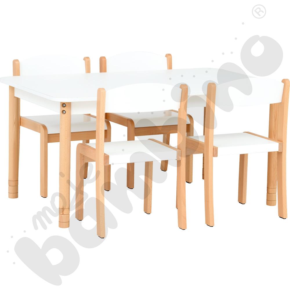 Stół prostokątny biały z 4 krzesłami Filipek białymi