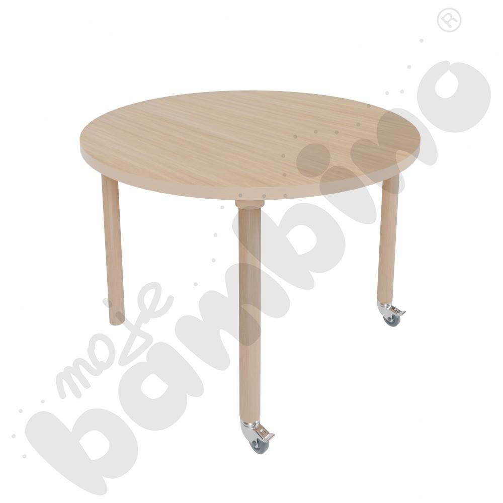 Stół Marcus śr. 120 cm, rozm. 5, nogi drewniane brzozowe z 2 kółkami, blat klon, obrzeże ABS