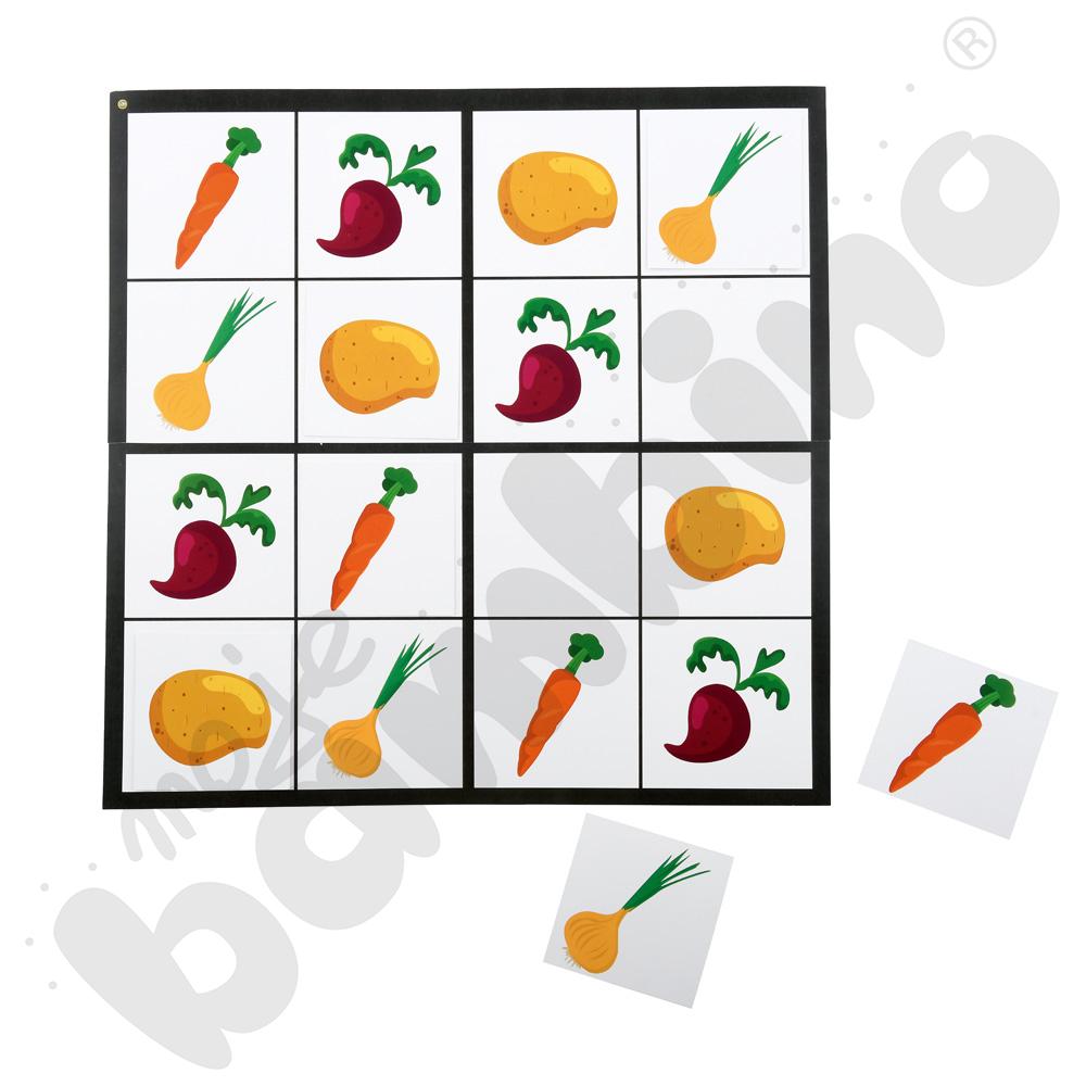 Sudoku dwustronne 4 x 4 - ubrania i warzywa