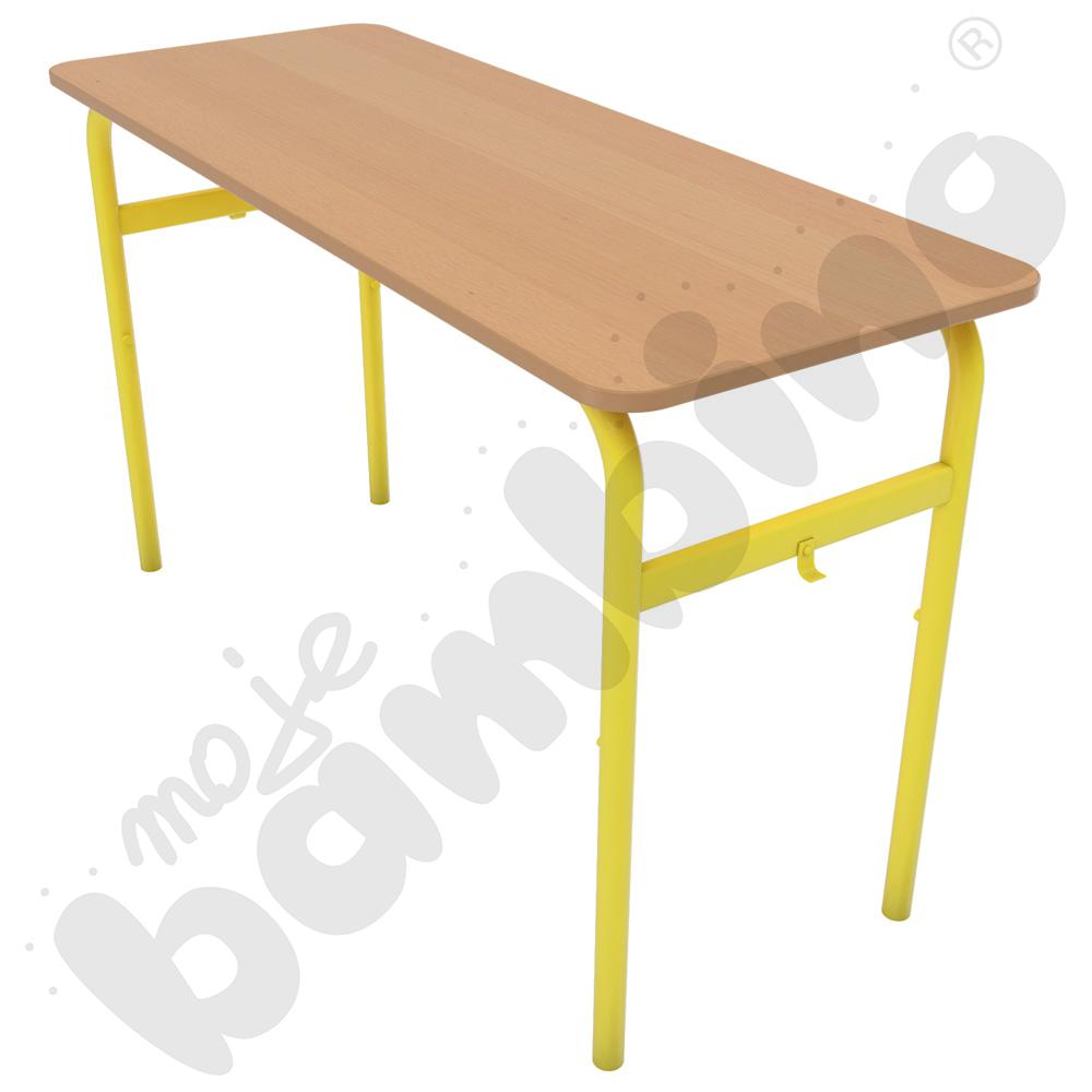 Stół Daniel 130x50 rozm. 6, 2os., stelaż żółty, blat buk, obrzeże PU, narożniki zaokrąglone