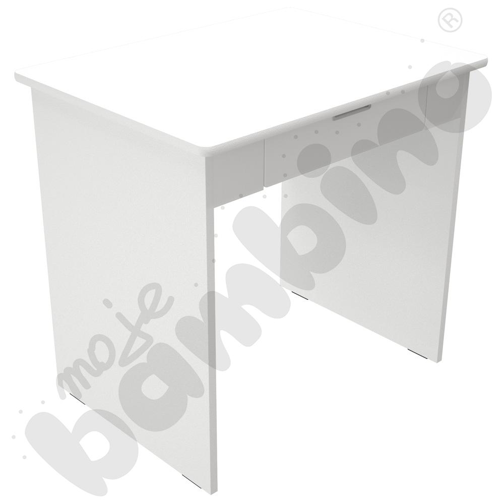 Quadro - biurko z szeroką szufladą - białe, w białej skrzyni