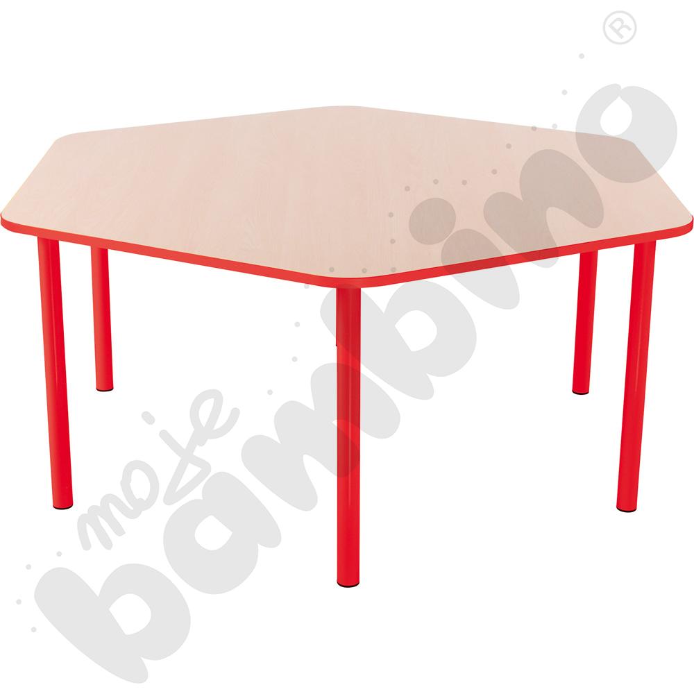 Stół Bambino sześciokątny wys. 52 cm z czerwonym obrzeżem