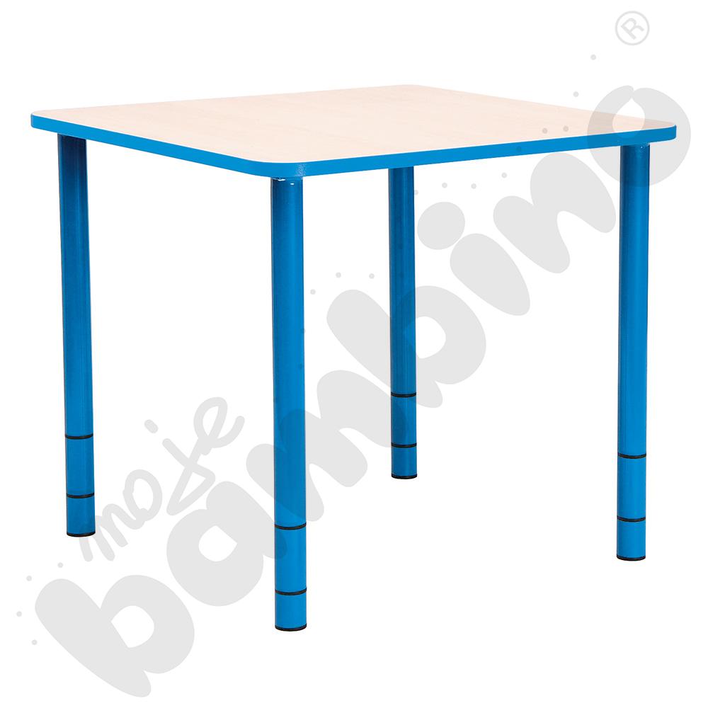 Stół Bambino kwadratowy z niebieskim obrzeżem z regulowanymi nogami