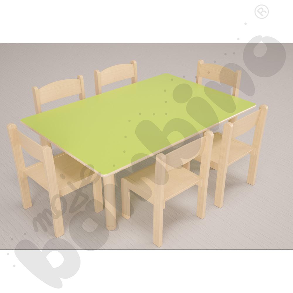 Stół Flexi prostokątny zielony z 6 krzesłami Filipek bukowymi, rozm. 1