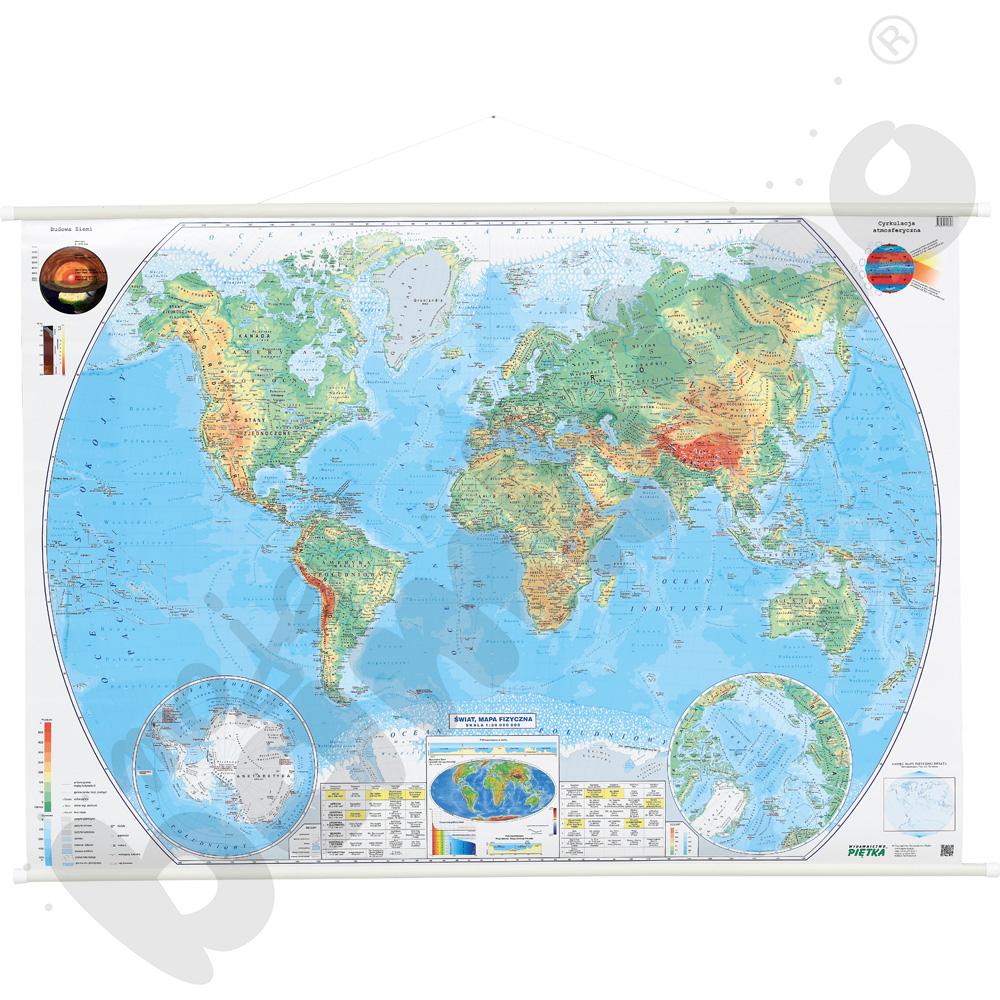 Świat - mapa fizyczna, 190 x 130 cm