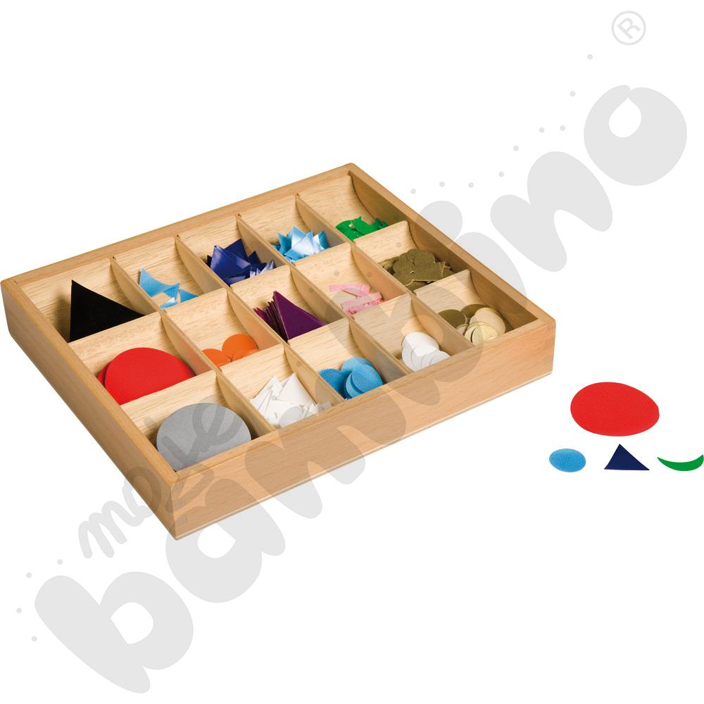 Pudełko z papierowymi symbolami gramatycznymi Montessori