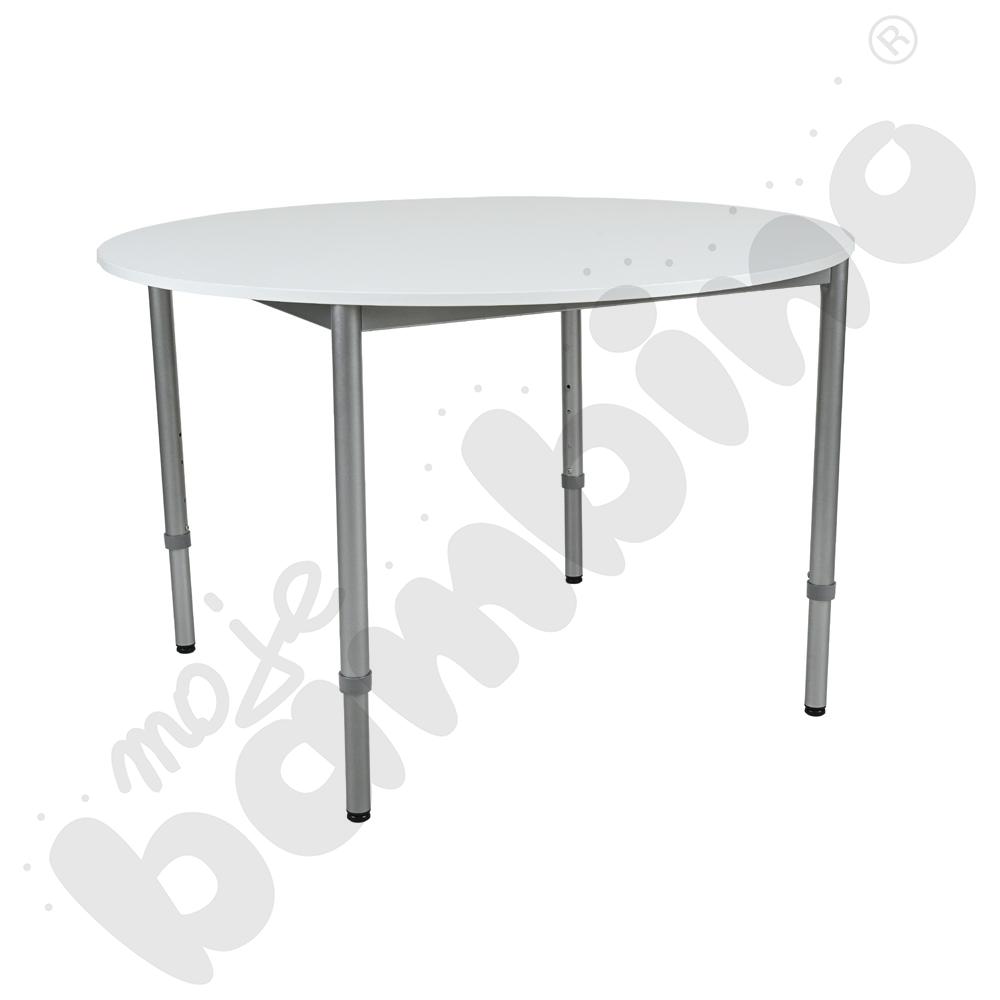Stół Mila okrągły 120 cm, z reg. wys. 3-6, blat biały, stelaż aluminium