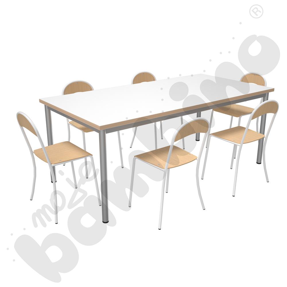 Stół Mila 160 x 80 biały z 6 krzesłami P białymi, rozm. 4