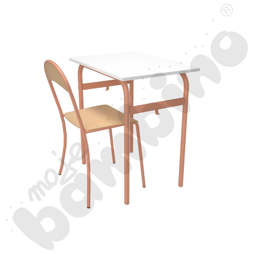 Stół Daniel 1-os. biały z krzesłem P, rozm. 6, łososiowe