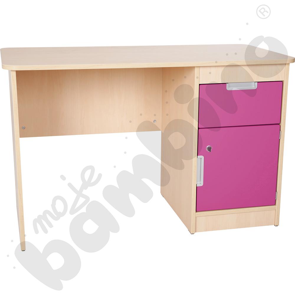 Quadro - biurko z szafką i 1 szufladą  - ciemnoróżowe, w klonowej skrzyni