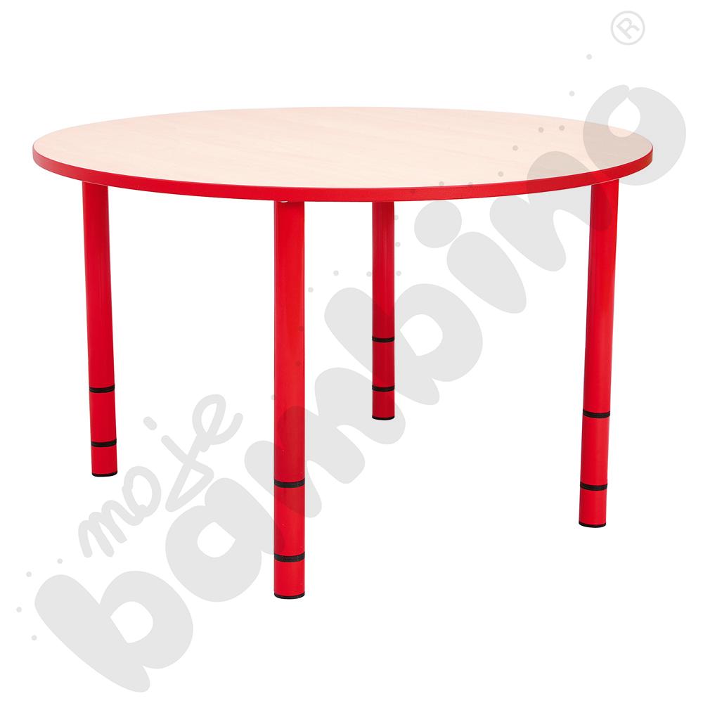 Stół Bambino okrągły z czerwonym obrzeżem z regulowaną wysokością 